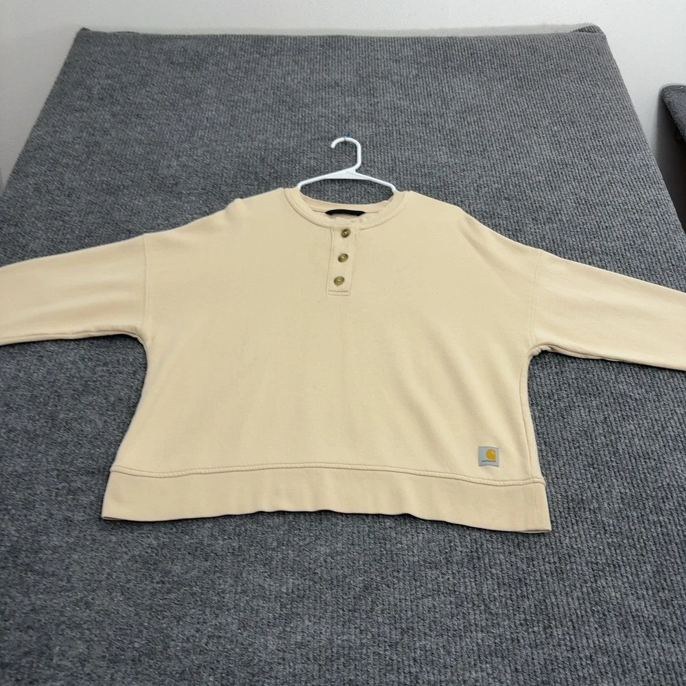 Carhartt Sweatshirt Womens L Yellow Cotton Henley Loose Fit Gorpcore Casual